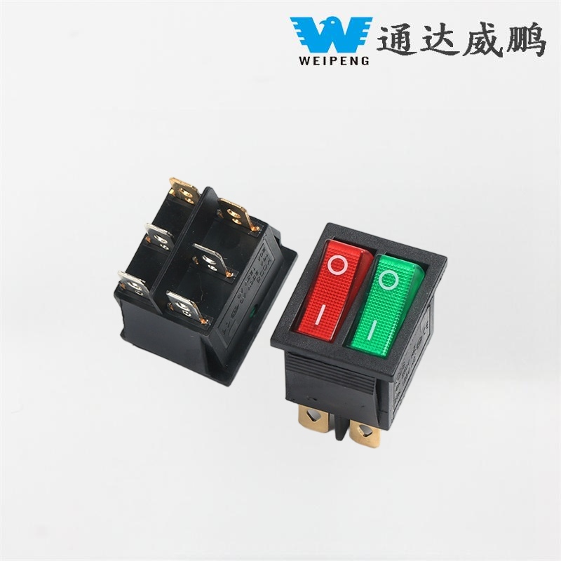 Kcd4 Double Rocker Boat Ngalih 6 Pins karo Lampu Abang lan Ijo