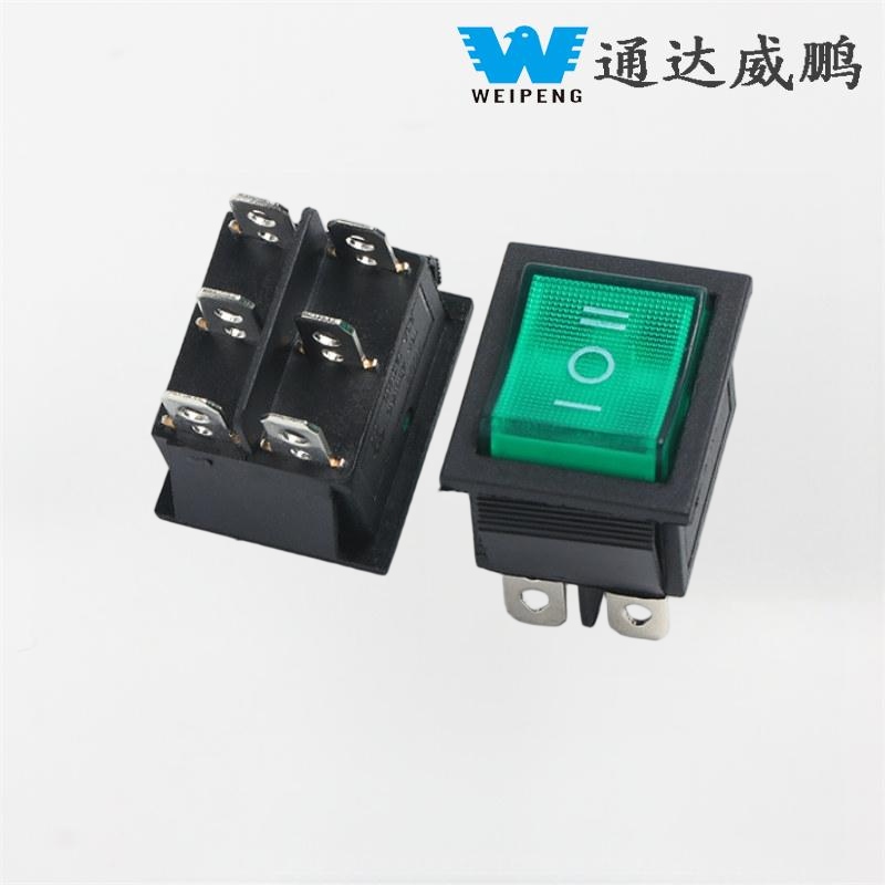 KCD4 Green LED 6-pin/4-pin Bercahaya 16A 250V Rocker Switch