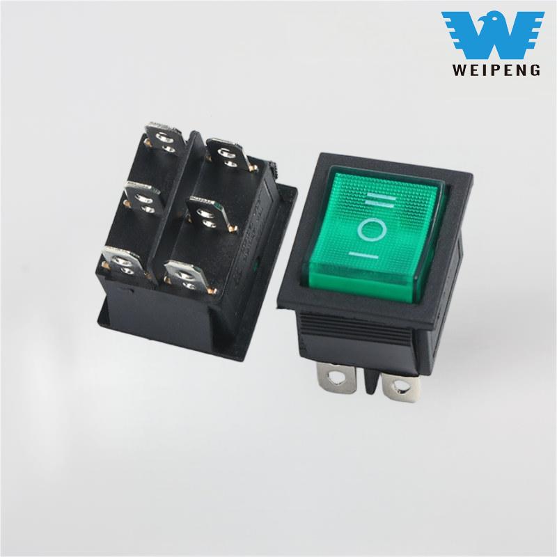 KCD4 Green Lighted 3-Posisi 6-Pin 16A Rocker Ngalih