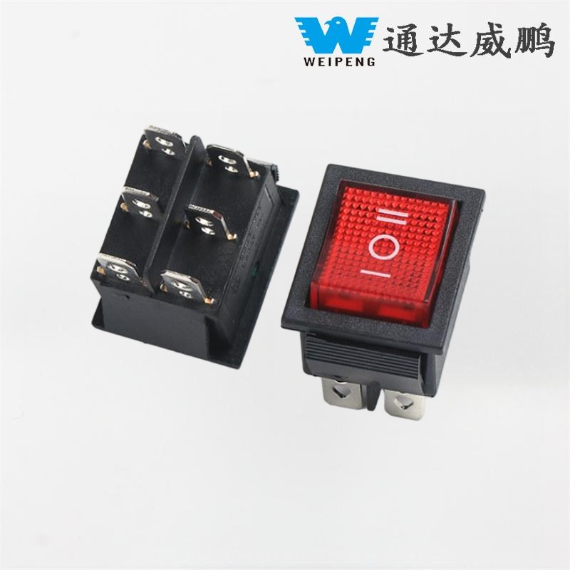 Kcd4 Red Lighted 3-Position 6-Pin 16A Switch Rocker Arus Dhuwur